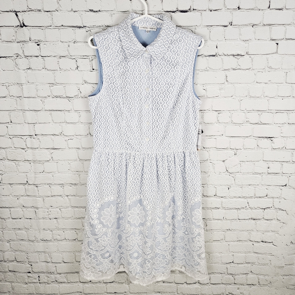 SANDRA DARREN | eyelet lace sleeveless collared sleeveless dress